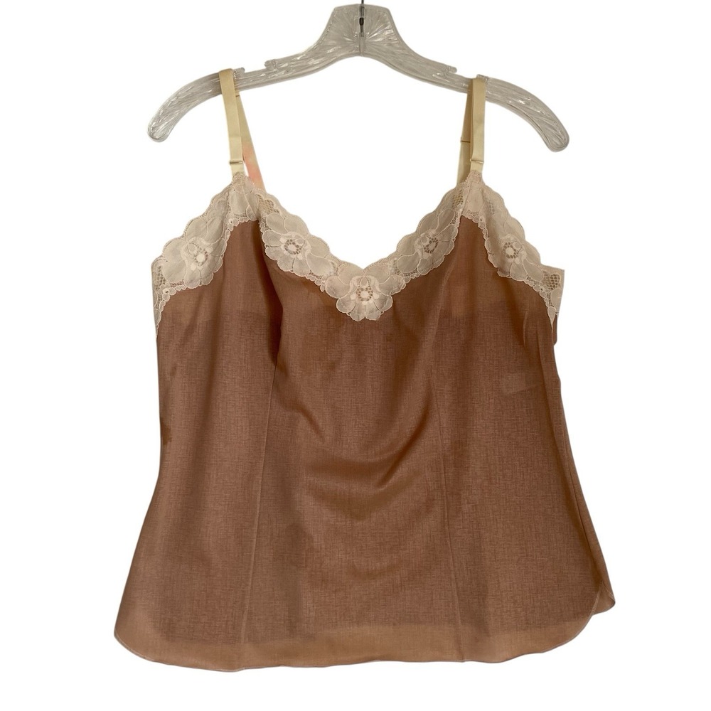 Vintage Olga Camisole Size S EU 36 Brown White Nylon Lace Coquette Lingerie